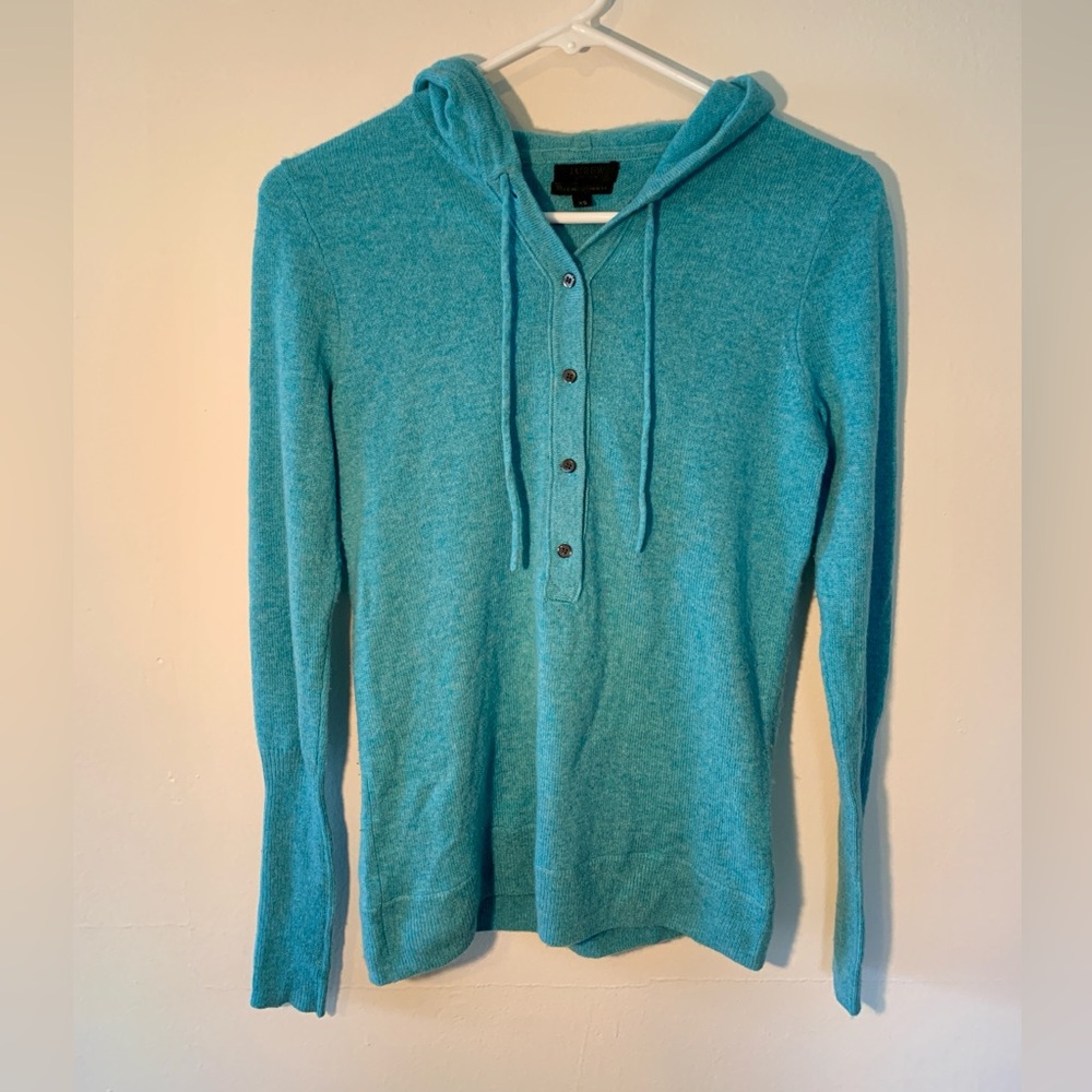 J. Crew Turquoise Hooded Cashmere Sweater